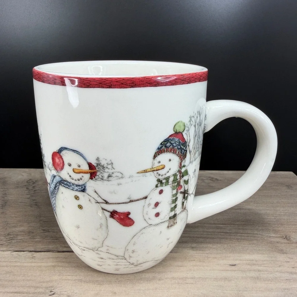 Williams Sonoma Snowman Christmas Coffee Mug Cup Winter Village Scene‎ 13OZ